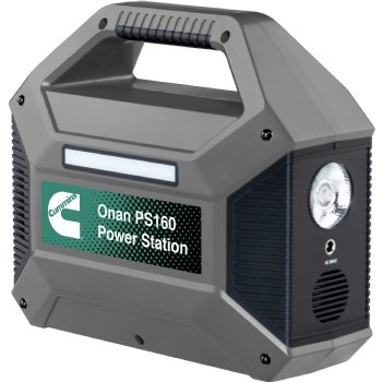 Cummins Onan PS160 Power Station electric generator with built-in side lamp and front facing flashlight.